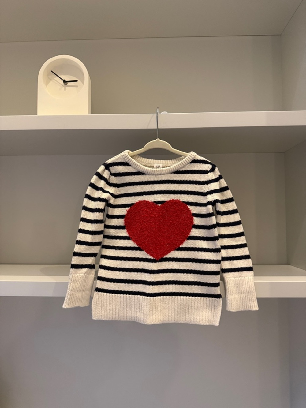 GAP Cream & Black Striped Sweater with Red Heart